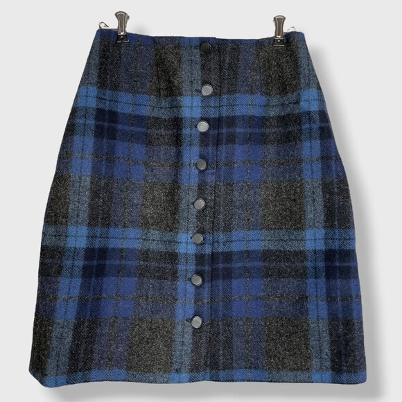 Vintage 70s Pendleton Skirt One of a Kind Handmade Plaid Blue Gray Mini Women - Picture 1 of 11